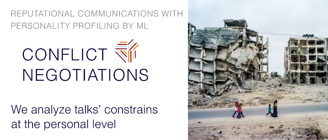 Reputational comms with ML personality profiling for conflict negotiations